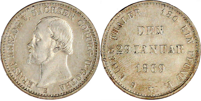 1/6 Taler 1869 B. Auf das 25. Regierungsjubiläum. gutes vorzüglich. Jaeger 297. ...