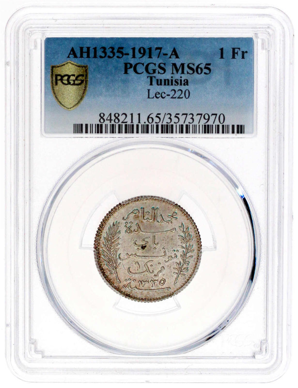 1 Franc 1917 A. Im PCGS-Blister mit Grading MS 65 (bisher wurde nur 1 Ex. höher ...