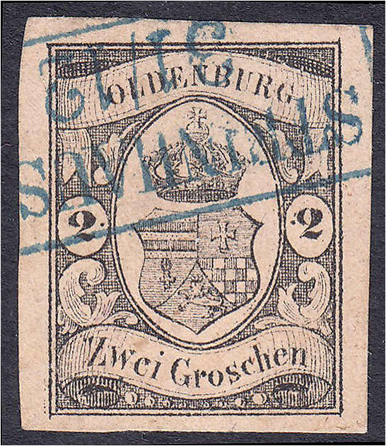 2 Gr. Freimarke (Oldenburgisches Staatswappen mit Herzogkrone) 1859, sauber gest...