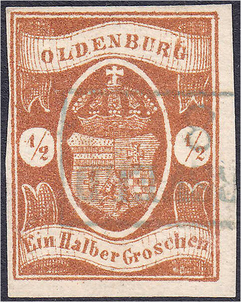 1/2 Gr. Freimarke (Oldenburgisches Staatswappen mit Herzogkrone) 1861, orangebra...