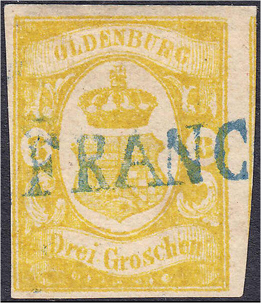 3 Gr. Freimarke (Oldenburgisches Staatswappen mit Herzogkrone) 1861, dunkelgraug...