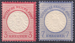 3 Kr. + 7 Kr. großer Brustschild 1872, postfrische Luxuserhaltung, unsigniert, Nr. 26 Fotobefund Hennies BPP. Mi. 310,-€. Michel 25+26.