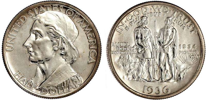 1/2 Dollar Daniel Boone 1936, Philadelphia. Auflage nur 12012 Ex. vorzüglich, et...