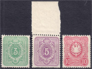 3 Pf. - 10 Pf. Reichsadler im Oval (Pfennig) 1880, drei postfrische Werte, Nr. 39 Farbe ,,a" (mittelgrün) geprüft Zenker BPP, Nr. 40 geprüft Wiegand B...