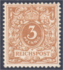 3 Pf. Freimarken 1889, unsigniert in postfrischer Luxuserhaltung, Farbe ,,d" (lebhaftbraunocker). Fotobefund Wiegand BPP>einwandfrei