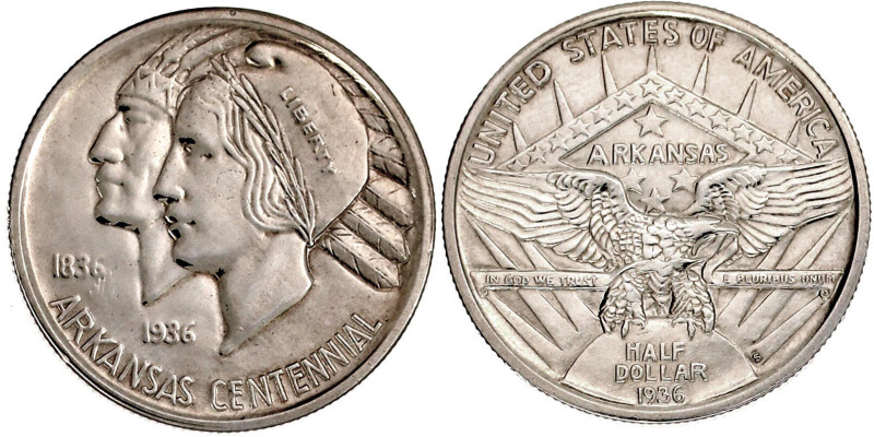 1/2 Dollar Arkansas Centennial 1936 S, San Francisco. Auflage nur 9662 Ex. vorzü...