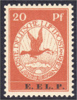 20 Pf. Flugpostmarke E.EL.P. 1912, postfrische Luxuserhaltung, tiefst geprüft Brettl BPP. Mi. 450,-€. Michel VI.