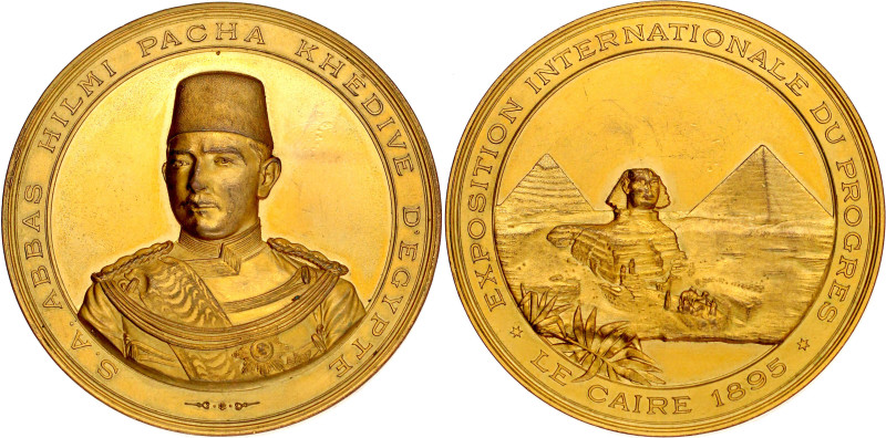 Herrliche, vergoldete Bronze-Reliefmedaille 1895 v. Stefano Johnson. Unif. Brust...