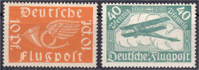 10 Pf. - 40 Pf. Flugpostmarken 1919, zwei Werte in postfrischer Luxuserhaltung, je die Farbe ,,b", geprüft Infla und Oechsner BPP. Mi. 276,-€. Michel ...