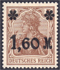 1.60 M. auf 5 Pf. Freimarke 1921, postfrisch in Luxuserhaltung, der Aufdruck mattglänzend, Farbe ,,b" (dunkelbraun), tiefst geprüft Tworek BPP. Mi. 23...