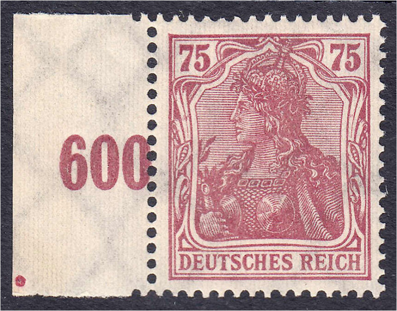 75 Pf. Freimarke (Germania X) 1922, postfrische Luxuserhaltung, Farbe ,,b" (rotk...