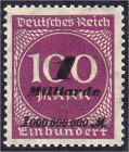 1 Mrd. auf 100 M Hitlerprovisorium 1923, postfrische Luxuserhaltung, Farbe ,,a" (violettpurpur), tiefst geprüft Pfenninger. Mi. 250,-€. Michel 331 a....