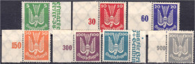 5 Pf. - 300 Pf. Flugpostmarken (Holztaube) 1924, kompletter Satz in postfrischer Luxuserhaltung, alle mit Seitenrand, unsigniert. Mi. 1.500,-€. Michel...