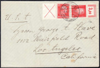 10 Pf. Ebert 1927/1928, sauber gestempelt auf portger. Brief, 10 Pf. W OR und W 23, Brief in die USA. Mi. 440,-€. Michel 413 W OR + W 23.