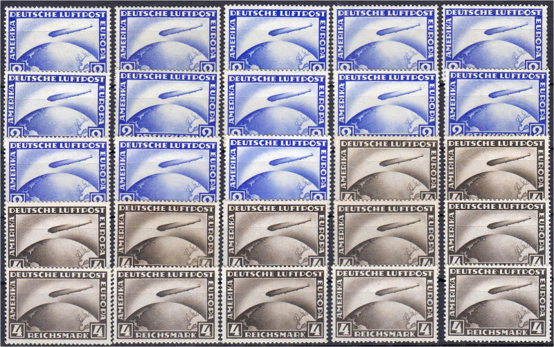 2 RM - 4 RM Flugpost 1928, insgesamt 12 komplette Sätze, alle mit Neugummi. Mi. ...