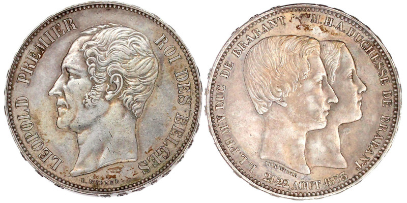 (5 Francs) Hochzeit in Silber 1853. vorzüglich, kl. Kratzer. Krause/Mishler X 2....