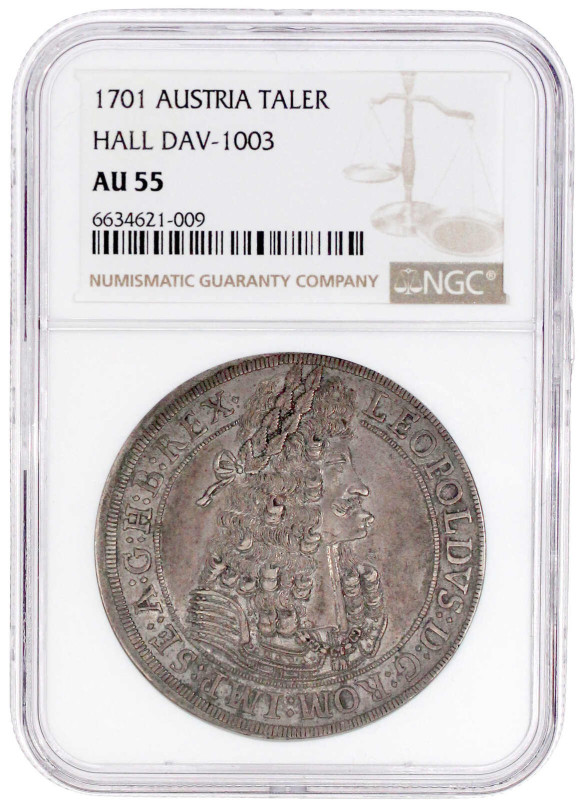 Reichstaler 1701, Hall. Im NGC-Blister mit Grading AU 55. vorzüglich, schöne Pat...