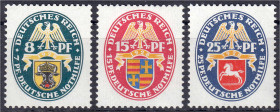 8 Pf., 15 Pf. und 25 Pf. Deutsche Nothilfe (Landeswappen) 1928, drei Werte in postfrischer Luxuserhaltung mit Wasserzeichen ,,X" (stehend), Nr. 426 un...