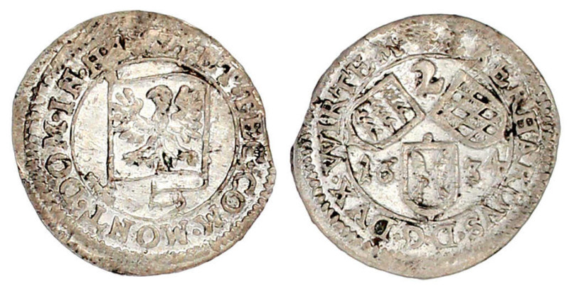 2 Kreuzer 1634. vorzüglich, selten. Klein/Raff 576.