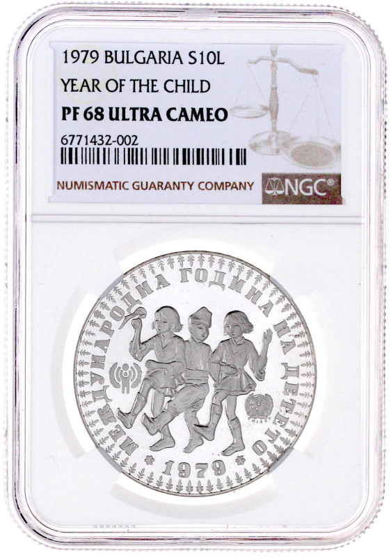 10 Leva Silber 1979. Jahr des Kindes. Im NGC-Blister mit Grading PF 68 ULTRA CAM...