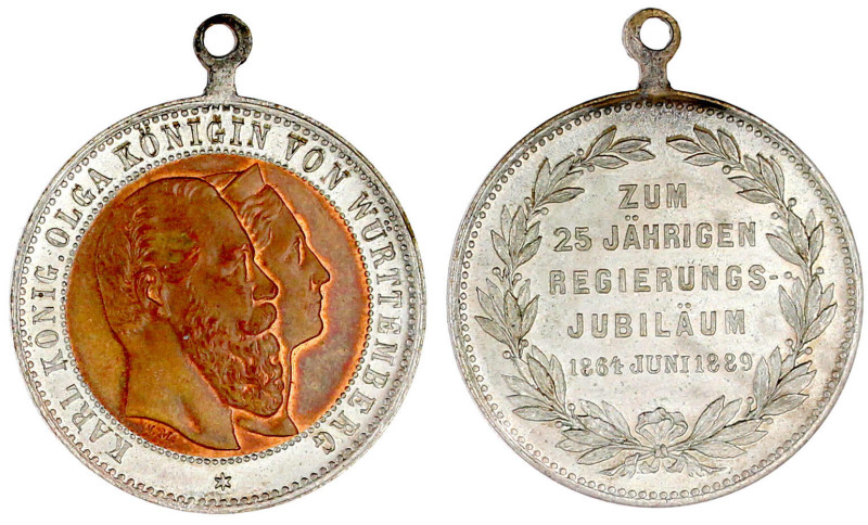 Tragbare, teilvers. Bronzemedaille 1889, sign. W.M. zum 25j. Reg.-Jub. 29 mm; Nu...