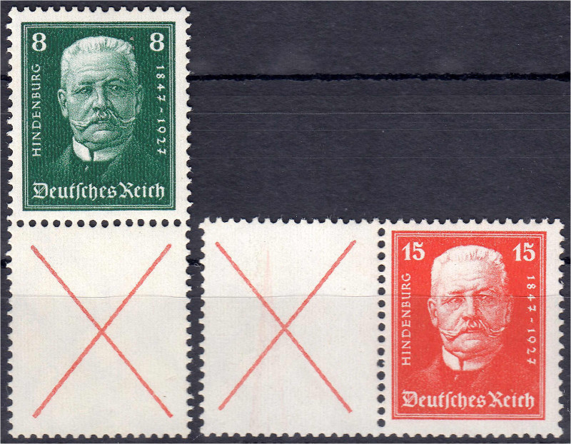 8+X und X+15 Hindenburgspende 1927, zwei Zusammendrucke in postfrischer Luxuserh...