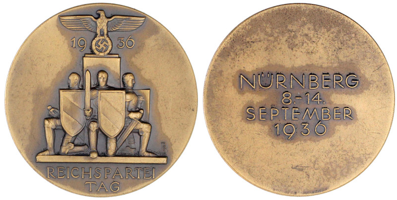 Bronzemedaille 1936 von R.Klein (bei Deschler). Reichsparteitag Nürnberg. 60 mm....