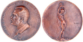 Große Bronzegußmedaille 1928 von Erzsebeth Esseö. Büste des Historikers Karl Brandi links (*1868 Meppen, +1946 Göttingen)/nackte Anadyomene, mit erhob...