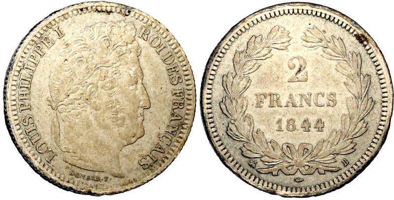 2 Francs 1844 B, Rouen. Abschlag in Pappe (épreuve en carton). 1,73 g. vorzüglic...