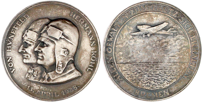 Silbermedaille 1928, des Bayr. Hauptmünzamtes. Auf den 1. Ost-West-Atlantikflug....