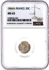 20 Centimes 1866 A, Paris. Im NGC-Blister mit Grading MS 63. Krause/Mishler 805.1.