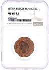 5 Centimes 1896 A, Paris. Fasces. Im NGC-Blister mit Grading MS 64 RB (bisher wurden erst 3 Ex. höher bewertet). Krause/Mishler 821.1.