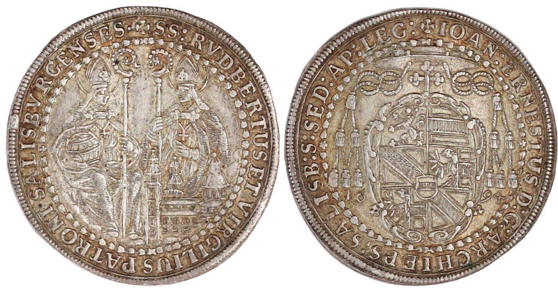 1/2 Reichstaler 1694. 14,64 g. vorzüglich, feine Tönung. Probszt 1817. Zöttl 218...