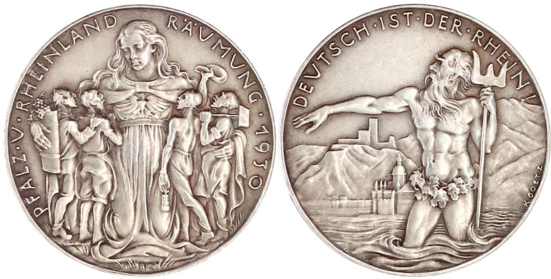 Silbermedaille 1930 auf die Pfalz- und Rheinlandräumung. 36 mm, 20,01 g. vorzügl...