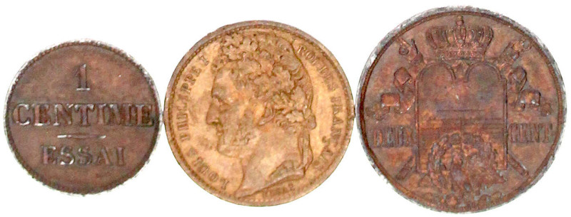 3 Stück: Essai in Bronze der Genfer-Münze in 1/2 Franc-Größe o.J. (1843). 1,91 g...