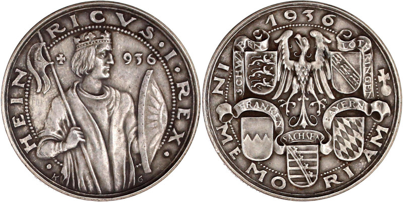 Silbermedaille 1936 auf den 1000 Todestag König Heinrich I. Herzog von Sachsen. ...