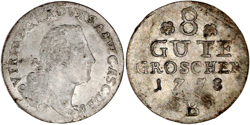 8 Gute Groschen 1758 B. Kriegsgeld des 7-jährigen Krieges. vorzüglich/Stempelgla...