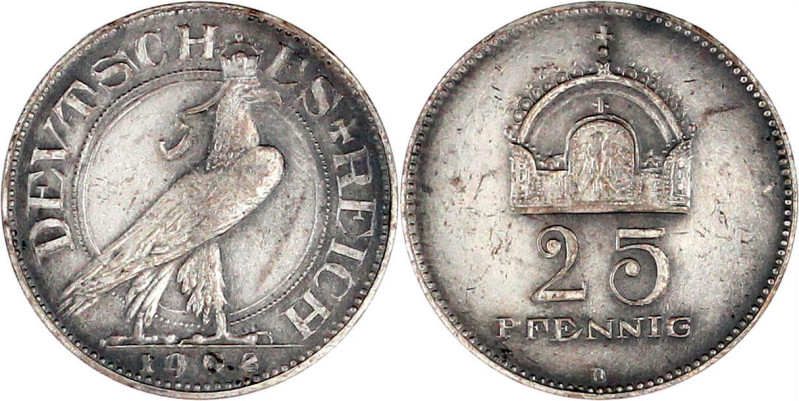 25 Pfennig 1908 D. Kupfer/Nickel versilbert. Gekrönter Reichsadlerkopf n.r. mit ...