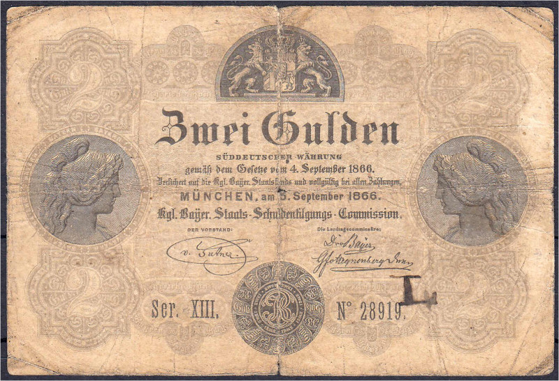 2 Gulden 5.9.1866. Königlich Bayerische Staats-Schuldentilgungs-Commission 1866....