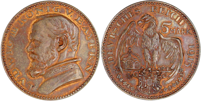 5 Mark Probe 1913 von Karl Goetz, München. Kupfer, 20,34 g. vorzüglich/Stempelgl...