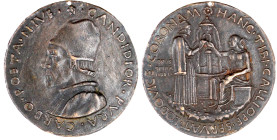 Bronzegussmedaille von Sperandio (1425-1504) auf den Poeten Lodovico Carbone di Ferrara (1436-1482). 70 mm. sehr schön/vorzüglich, gelocht. Kress 114....