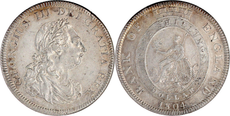 5 Shillings = Dollar Bank Token 1804 vorzüglich. Seaby 3768.