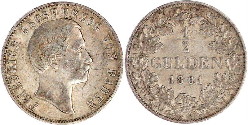 1/2 Gulden 1861 sehr schön. Jaeger 75b. AKS 127.