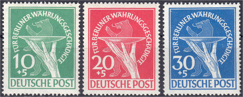 10 Pf. - 30 Pf. Währungsgeschädigte 1949, kompletter Satz in postfrischer Luxuse...