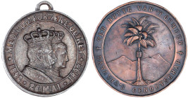 2 Stück: Bronzemedaille 1878 von Wiener, Brüssel. 100 Jahre Gesellschaft für Kunst und Wissenschaft Batavia. 60 mm. Tragbare Eisengussmedaille 1892. Z...