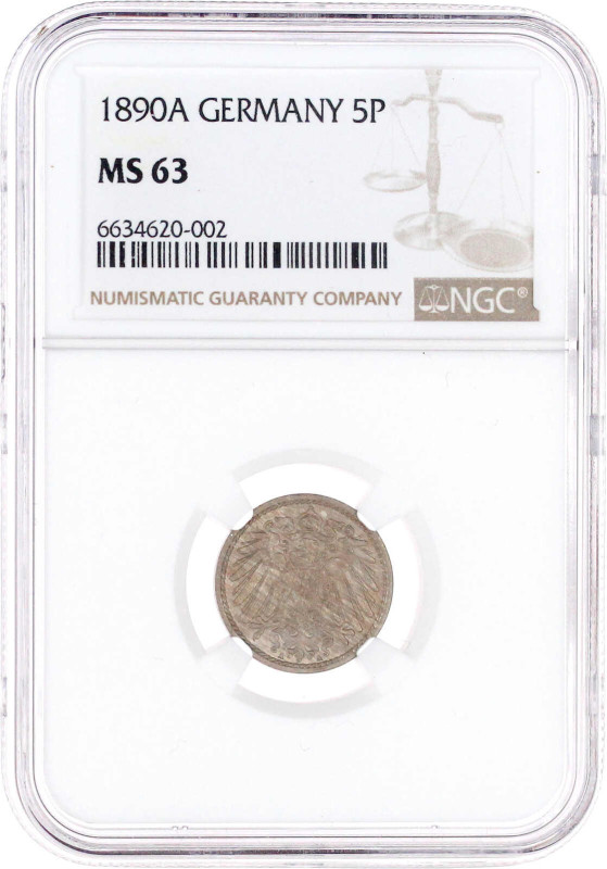 1890 A. Im NGC-Blister mit Grading MS 63. fast Stempelglanz. Jaeger 12.