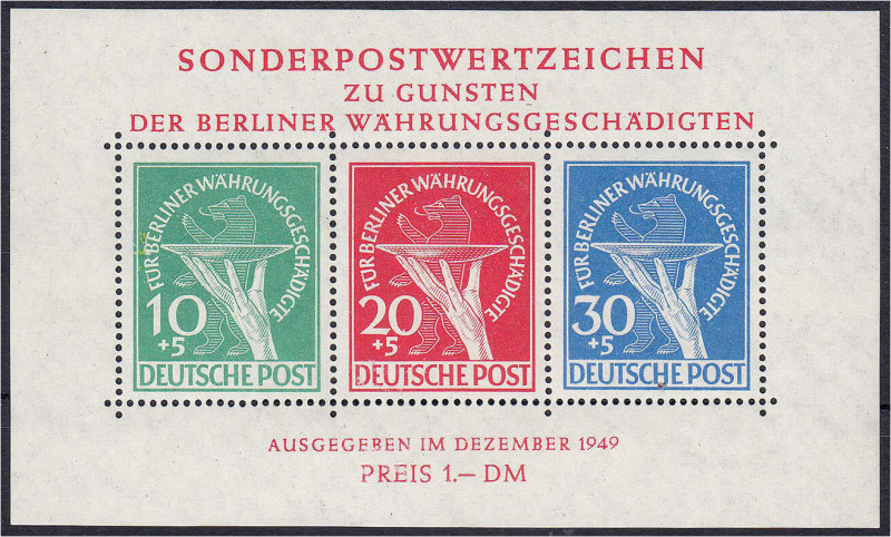 Währungsgeschädigten-Block 1949, sauber in postfrischer Erhaltung. Mi. 950,-€. M...