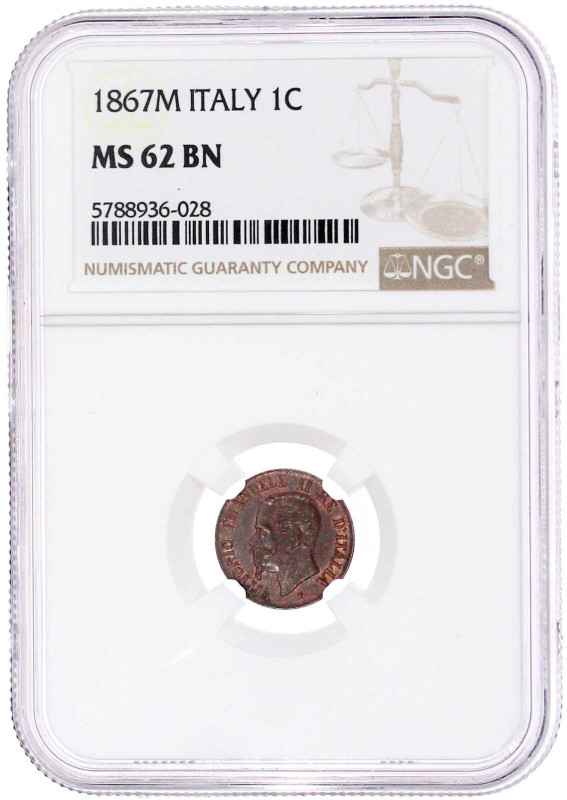 Centesimo 1867 M. Im NGC-Blister mit Grading 62 BN. selten in dieser Erhaltung. ...