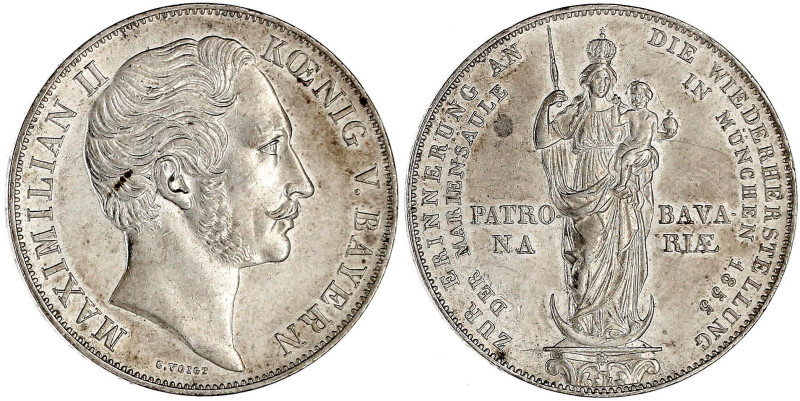 Doppelgulden 1855. Mariensäule. vorzüglich, kl. Kratzer. Jaeger 84. Thun 97. AKS...