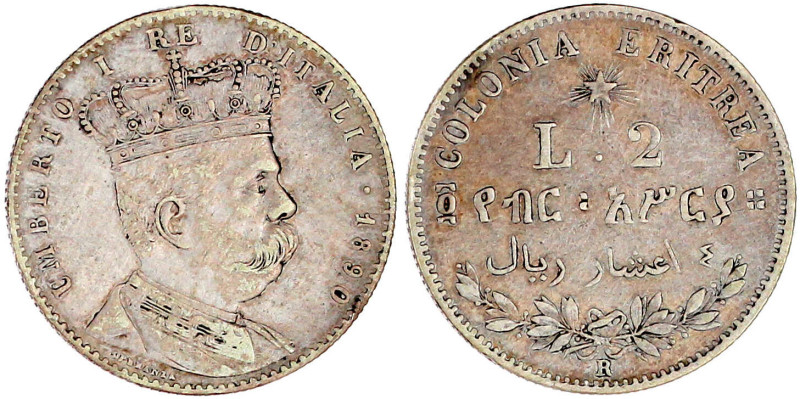 2 Lire 1890 R. sehr schön, kl. Randfehler. Krause/Mishler 3.